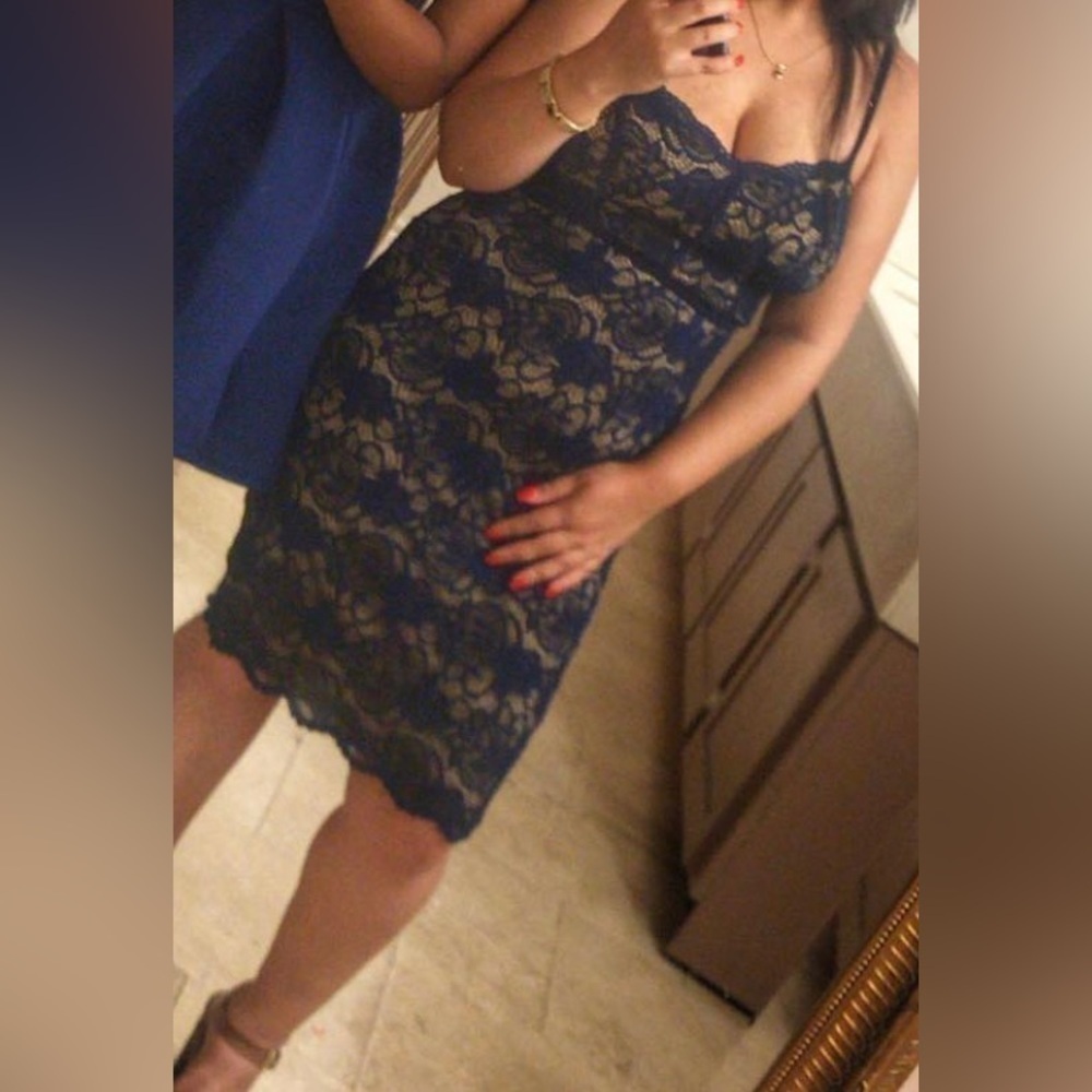 𝅺b. Darlin Blue Lace Strappy Bodycon Dress